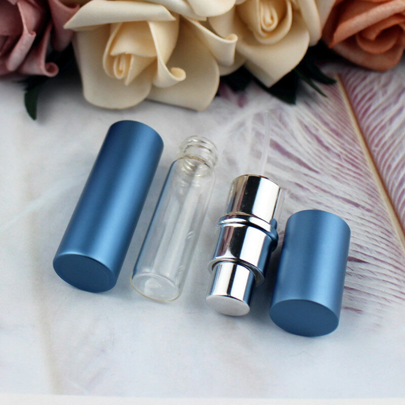 Minibotella de vidrio portátil para Perfume, atomizador de aluminio para viaje, pulverizador de Perfume de Metal vacío, 5ml, 10ml, 1 unidad