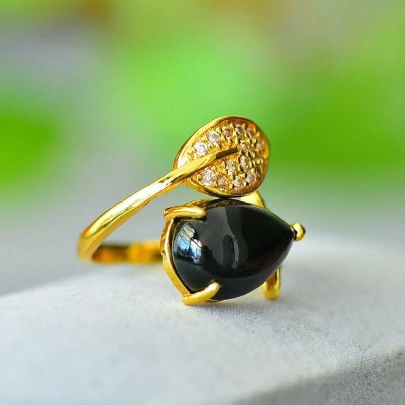 Hetian Jade 💍 Ring Natural Blackish Green Stone Adjustable Rings Fine Women Gemstone Jewellery Luxury Jewelry Gifts