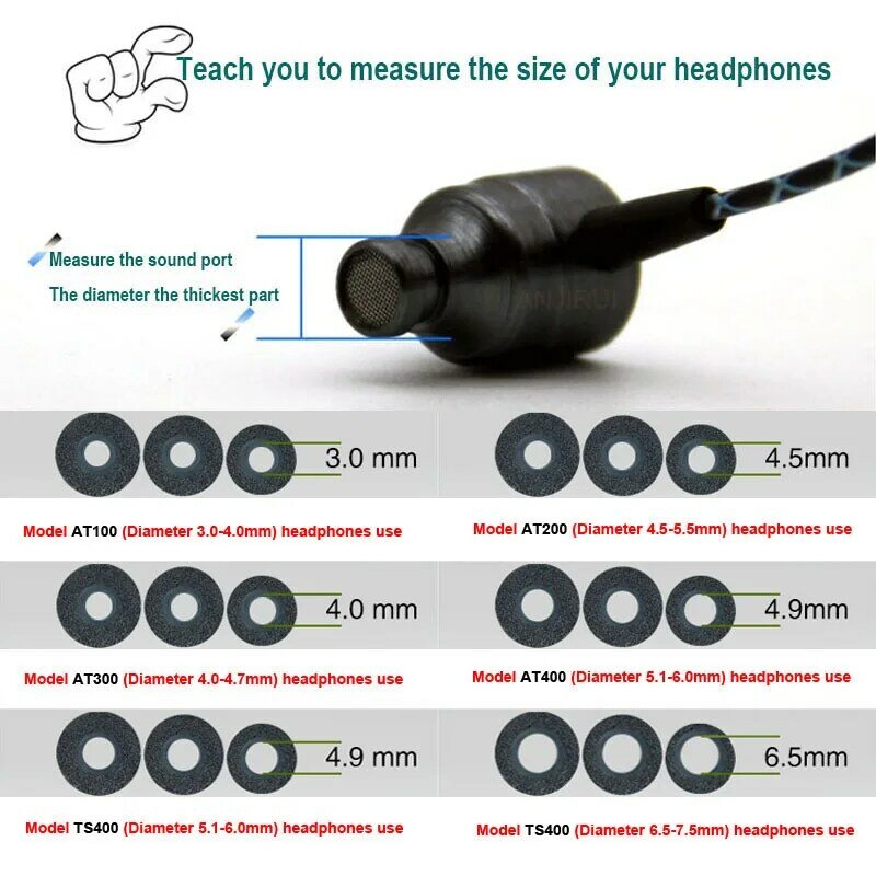 Oreillettes en mousse d'isolation phonique T100, 3.0mm( L M S), 48 pièces/24 paires, protège-oreilles pour écouteurs