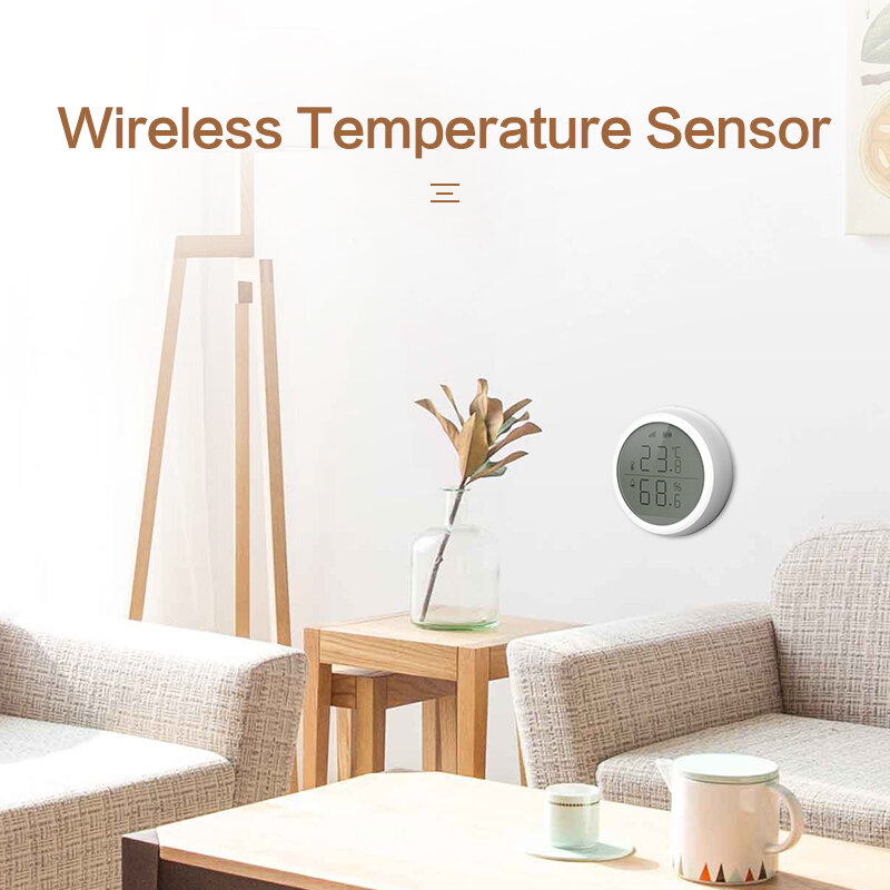 Tuya ZigBee-Sensor de temperatura e umidade doméstico inteligente, tela LED, funciona com o Google Assistant e o Tuya Zigbee Hub