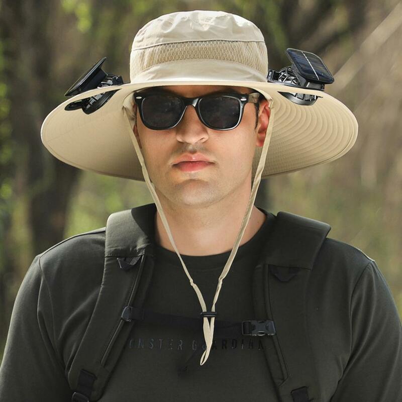 Chapéu de pesca solar para homens, aba grande ao ar livre, protetor solar, secagem rápida, chapéu de pesca, chapéu de sol com ventilador