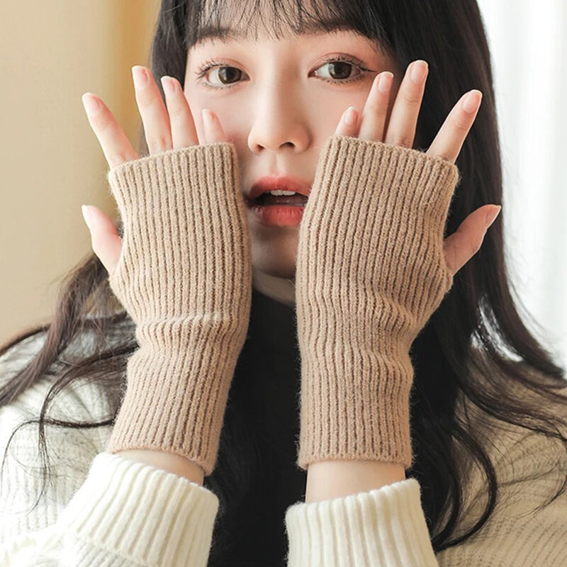 Осенне-зимние женские перчатки на полпальца мягкие вязаные шерстяные перчатки Guantes Ins Мода Y2k женские теплые перчатки без пальцев