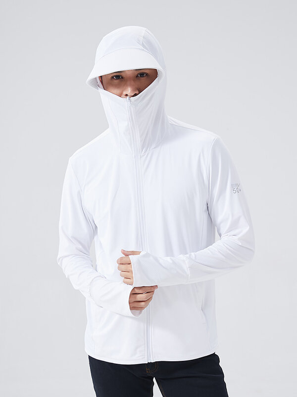 ฤดูร้อน UPF 50 + การป้องกันรังสี UV ผิวเสื้อผู้ชาย Ultra-Light กีฬา Hooded Outwear ผู้ชาย Windbreaker สบายๆแจ็คเก็ต