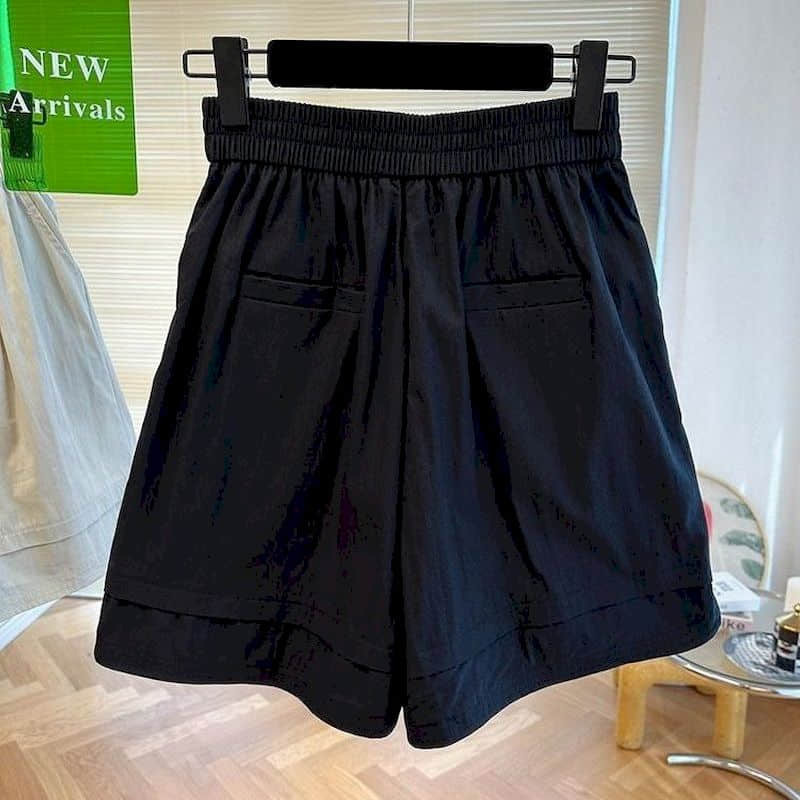 FJVintage-Short uni à taille élastique pour femmes, vêtements de travail décontractés, style coréen, pantalon à jambes larges, vente d'été