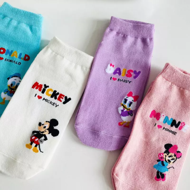 Kaus kaki pendek motif kartun Mickey Minnie, kaus kaki pendek bertulisan lucu untuk anak perempuan, kaus kaki pendek kasual musim panas dan semi