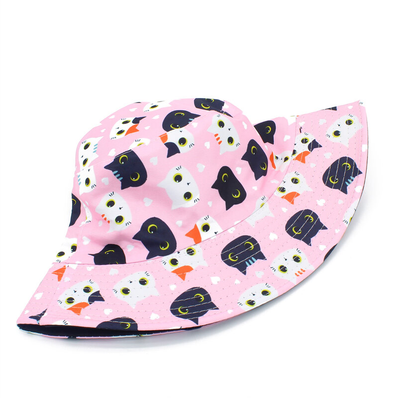 Fisherman Hat With Cute Cat Cartoon Animal Pattern Basin Hats Summer Lightweight Fisherman Hats For Women & Men
