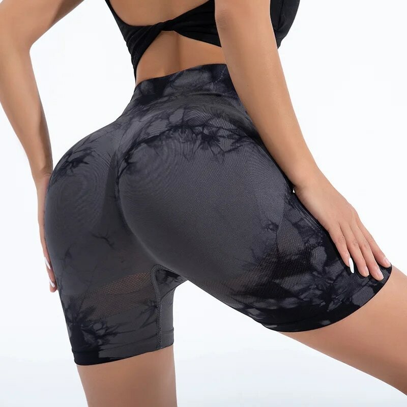 High Waist Butt Lift Shorts Women Seamless Tie Dye Shorts Gym Workout Running High Elastic Fashion Knit Slim Three Point Pants
