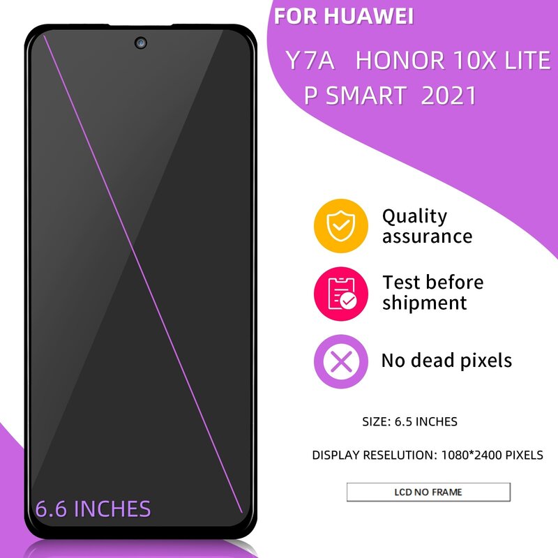 Huawei p smart 2021, Honor,x10 lite,y7a,p smart 2021用の交換用タッチスクリーン