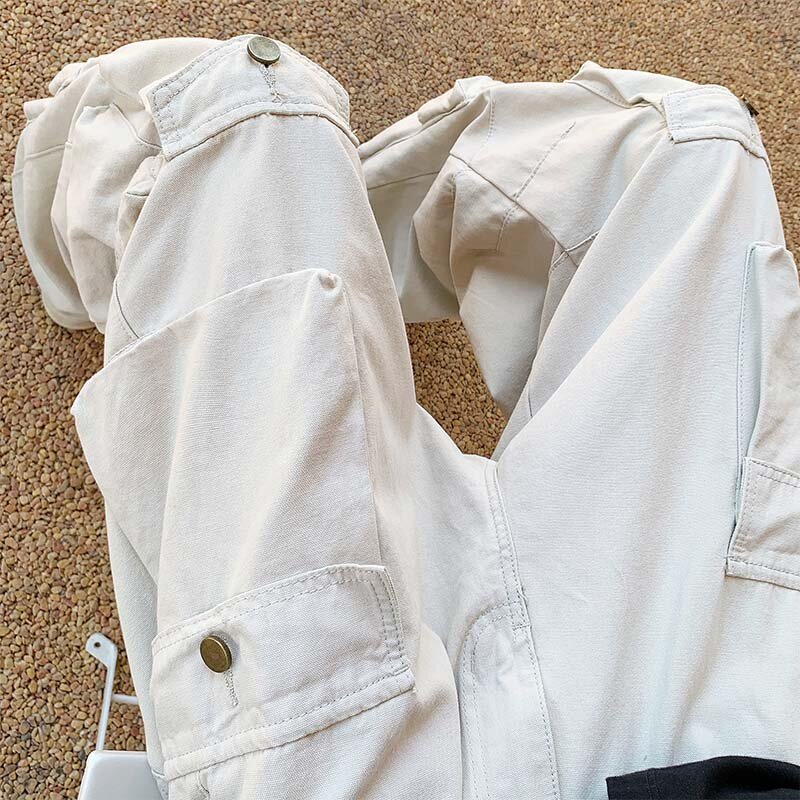 Celana panjang pria Korea, celana panjang kargo ukuran besar, pakaian jalanan katun, celana Sweatpants A34