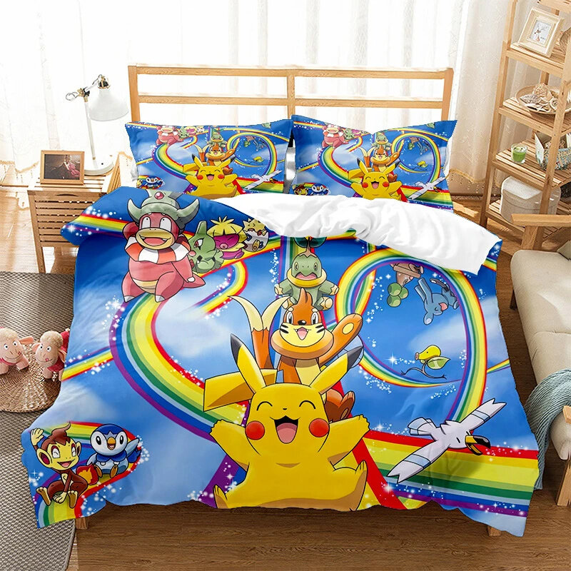 Bett bezug 3d gedruckt Pikachu Daunen Set Bettwäsche gedruckt Kinder Set Bett bezug mehrfarbige Kinder Teenager Zimmer Dekoration