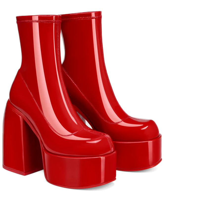 Botas de punta redonda para mujer, botines de plataforma con tacón grueso, color blanco, 41 42 talla grande, otoño e invierno, 2022