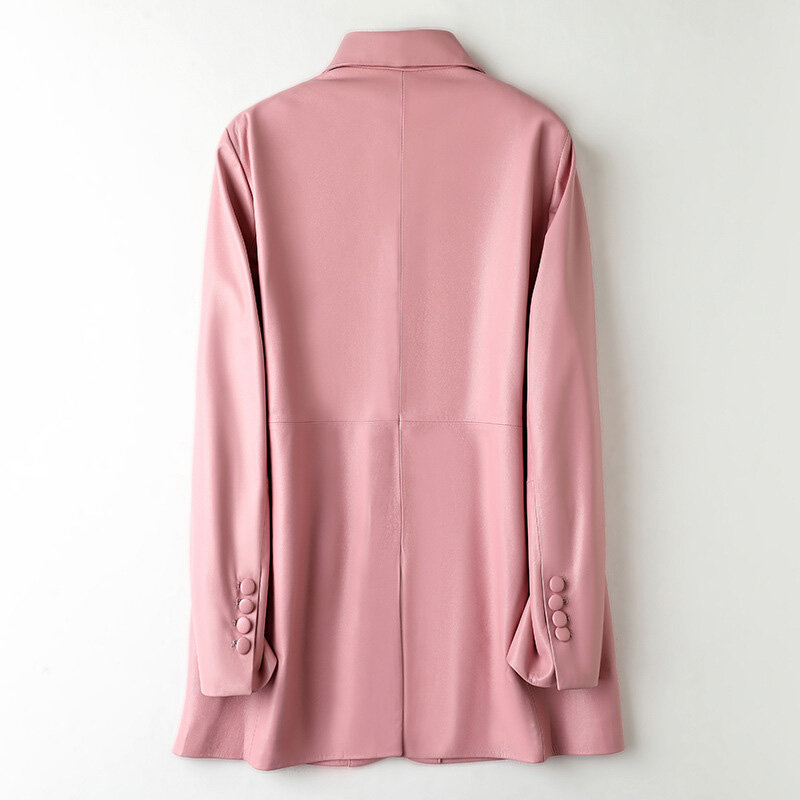 Chaqueta de piel de cordero para mujer, abrigo informal con botonadura única, de cuero Real, de gran tamaño, a la moda, color rosa, novedad de 2024