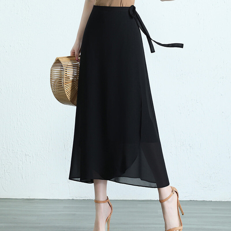 Elegancka jednokolorowa długa sukienka z wysokim stanem lato Vintage 2024 Temperament odzież damska moda damska sznurowana spódnica trapezowa