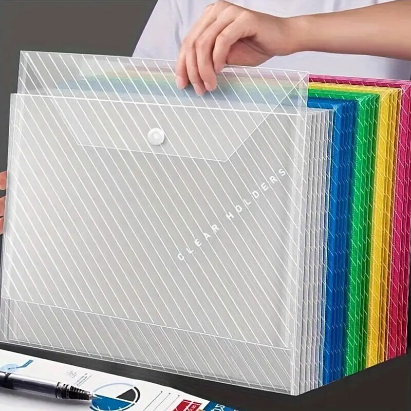 Carpeta transparente de color aleatorio con hebilla, 5 colores, sobre de archivo de tamaño A4, suministros de oficina, 12,6x9,06 pulgadas