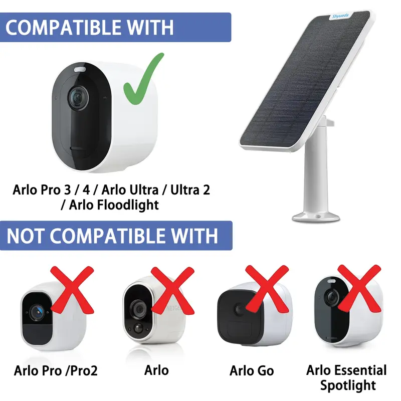 Novo 4w painel solar de carregamento para arlo ultra/ultra 2/pro 3/pro 4/go 2/pro 5S cabo montagem (branco)