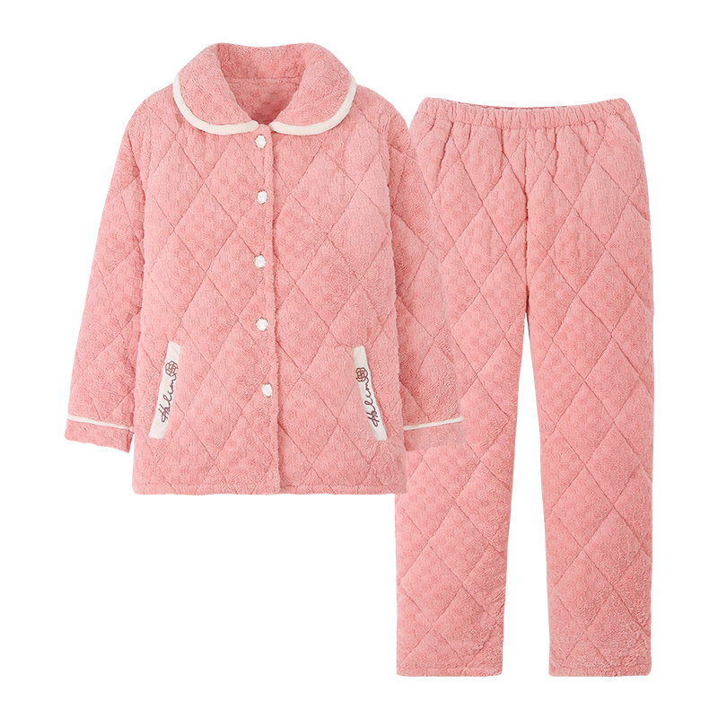 Winter Women Sleepwear Suits Thick Warm Three Layer Cotton Women's Pajamas Cardigan Comfortable Soft M-3XL Female Homewear