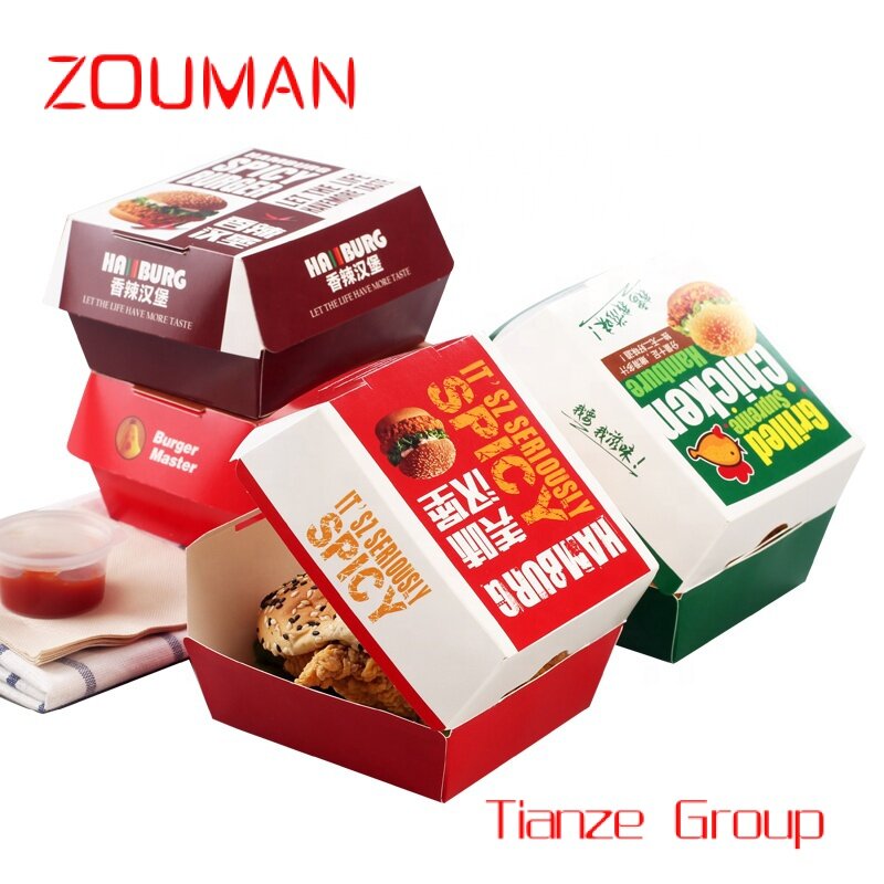 Scatola per Hamburger Take Away Kraft Emballage dimensioni personalizzate e stampa del Logo scatola di amburgo personalizzata Clamshell accetta cibo gratis