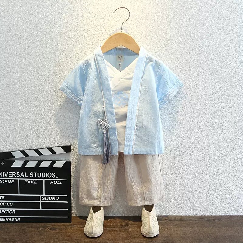 Hanfu-ropa fina de estilo chino para niños, traje de actuación Tang de manga corta para bebés, Verano
