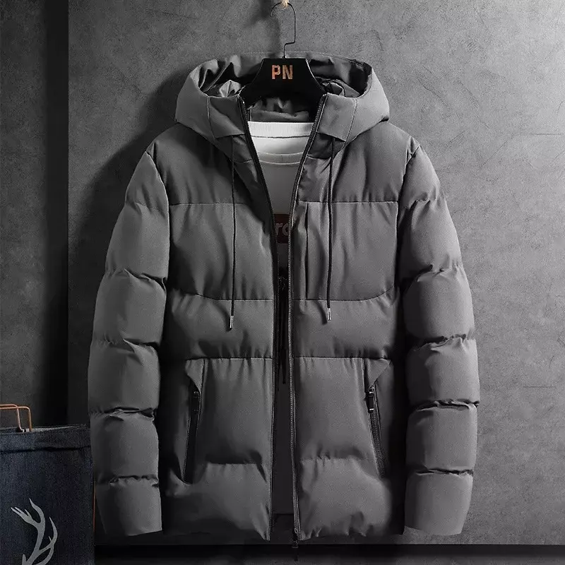 남성용 겨울 파카 재킷, 따뜻한 두꺼운 방풍 코트, 패션 캐주얼 단색 파카 아웃웨어, 후드 재킷