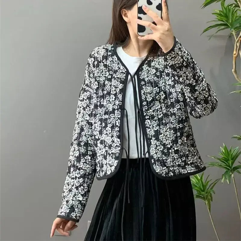 Женская Стеганая куртка с V-образным вырезом, в стиле ретро