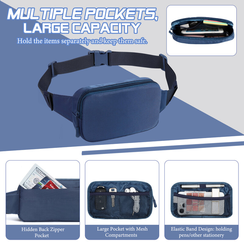 MoKo-Crossbody Fanny Packs para Mulheres e Homens, Moda Mini Bag, Running Waist Pack, Belt Bag para Exterior, Treino, Viagem