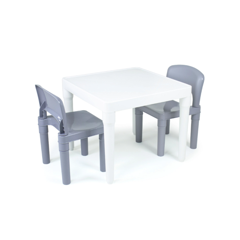 Kids Dry Erase Plastic 3 Piece Table and 2 Chairs Set, White/Gray