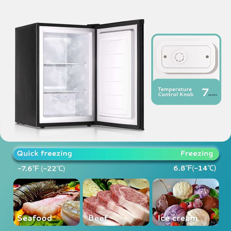 Euhomy-Mini Congelador Vertical, 3.0 Pés Cúbicos, Congelador Compacto de Porta Única com Porta Reversível, Congelador Pequeno para Casa e Dormitórios
