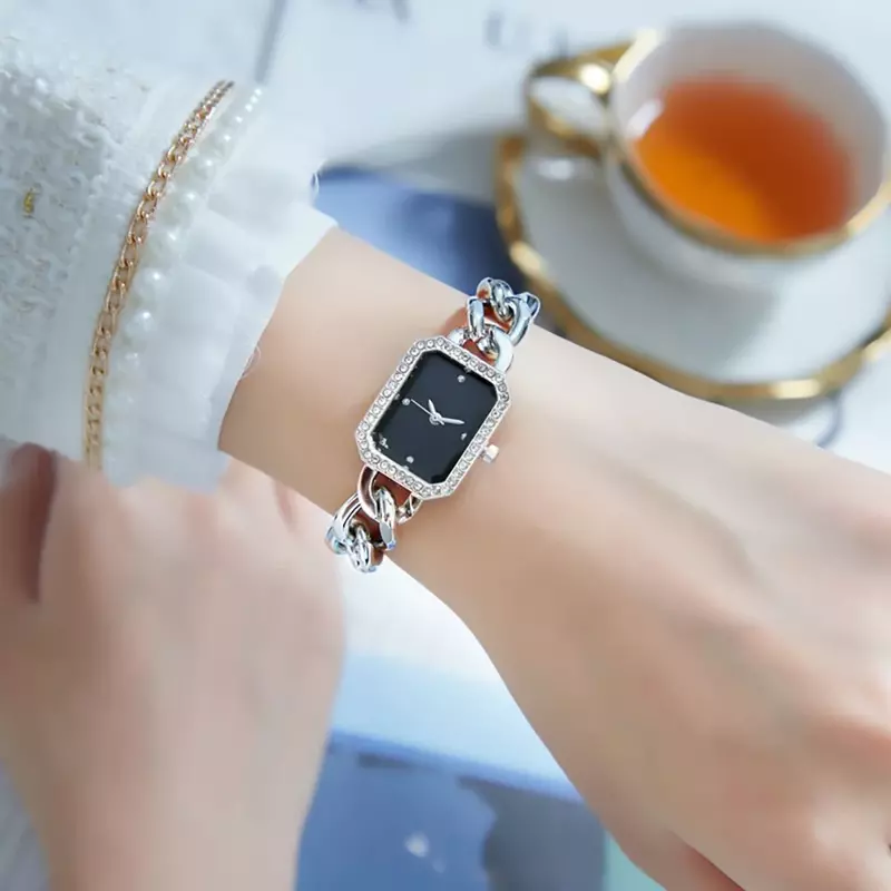 Einfache Damen Luxus uhren Quadrat mit Diamant Frauen Quarzuhr Edelstahl Armband Kleider Uhr часы женские наручные