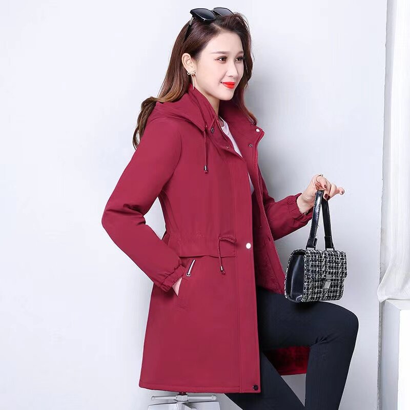 Женская утепленная ветровка средней длины, зимняя новая свободная хлопковая куртка с капюшоном в Корейском стиле, теплая облегающая женская повседневная верхняя одежда