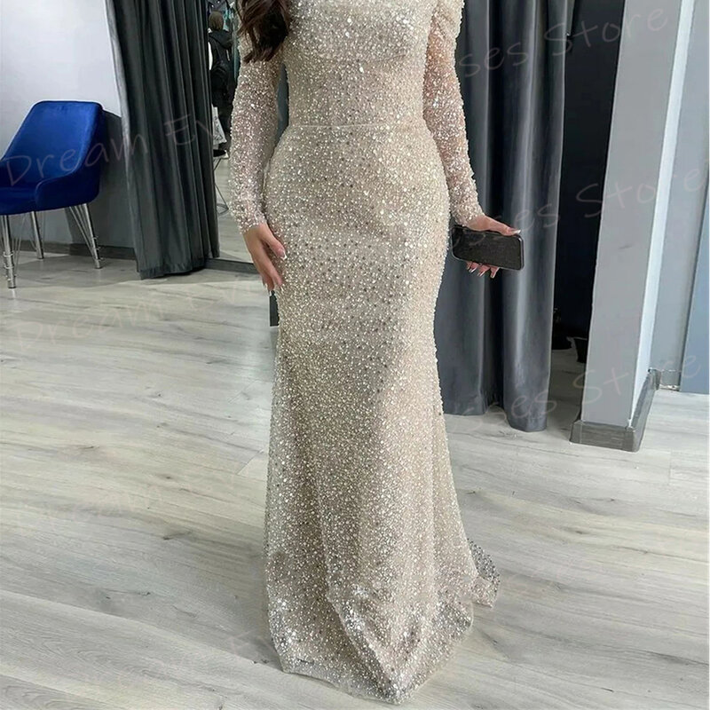 New Fascinating Women's Mermaid Modern Evening Dresses Sexy Off The Shoulder Prom Gowns Long Sleeve Shiny Robe De Soiree Femmes