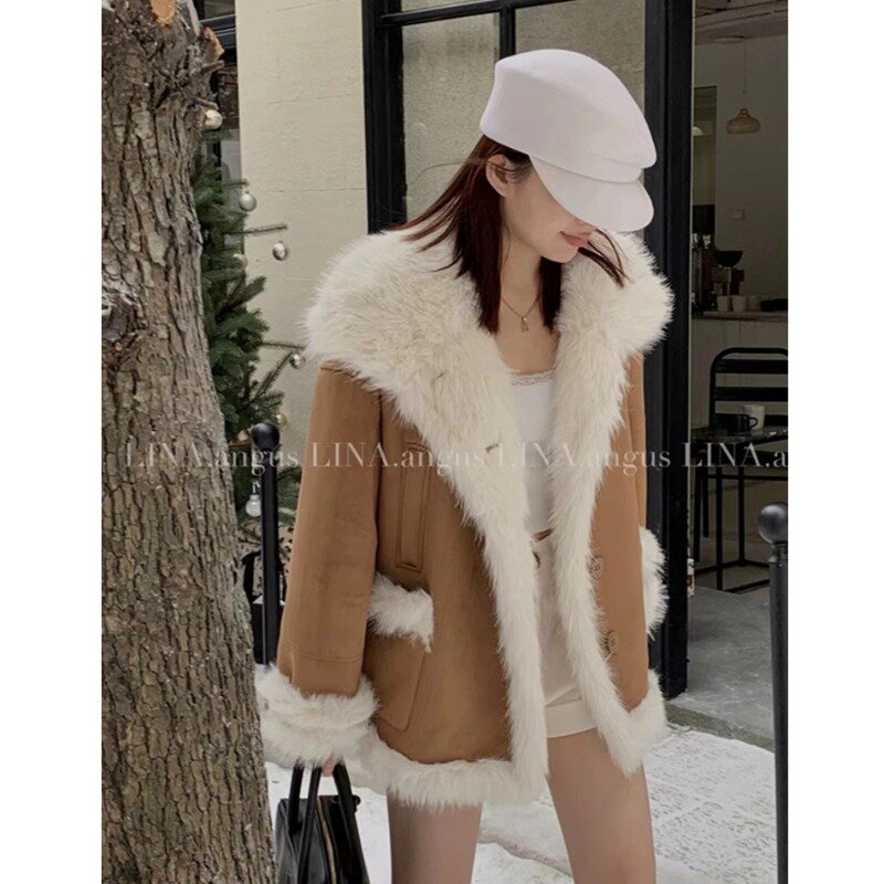 Miiiix Suede Patchwork Faux Fur Integrated Design Sense Spicy Girl Temperament Foreign Style Imitation Coat Female Clothing