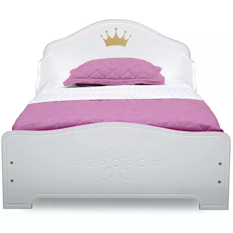 Łóżko dla małego dziecka z drewna korony księżniczki, złoty certyfikat Greenguard, biały/różowy