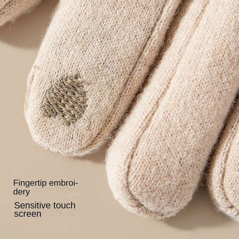 1Pair Thick Plush Cashmere Gloves Warm Touch Screen Embroidery Pattern Furry Warm Mitts Full Finger Mittens Autumn Winter