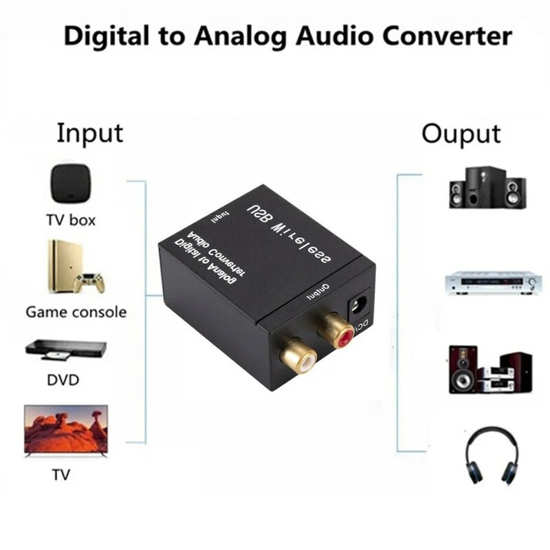 Convertisseur audio numérique-analogique, sortie RCA R/L, adaptateur audio, amplificateur de radiateur, boîtier pour coaxial optique éventuelles DIF RL, décodeur de radiateur