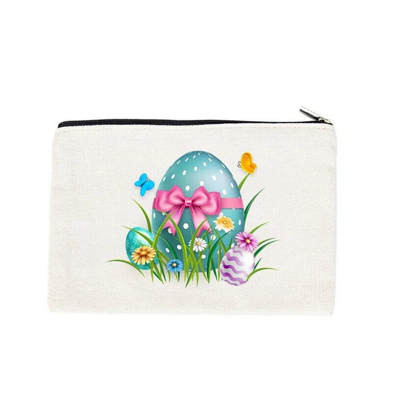 Easter Print Pattern Series Canvas Makeup Bag, Large Capacity Bag, Multifunctional Storage Bag, Women's Handbag