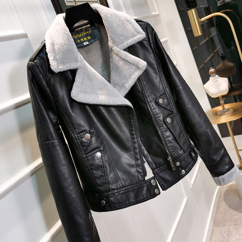Jaqueta curta de algodão acolchoada feminina, versão coreana, algodão mais veludo, fina, manga longa, casaco de motocicleta, inverno, 2022