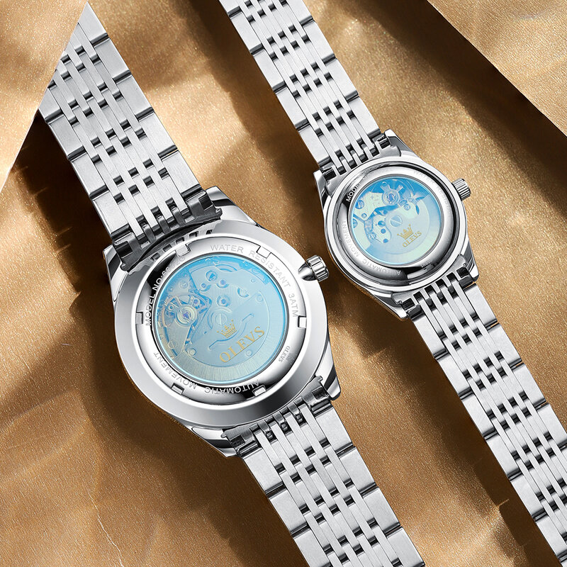 OLEVS Neue Luxus Paar Uhr Automatische Mechanische Armbanduhr Mode Liebhaber Klassische Uhren Wasserdicht Liebhaber Geschenke