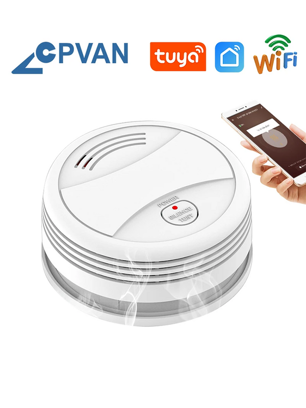 CPVAN-Detector de humo Tuya WIFI, alarma de incendios, 95dB, alerta de sonido, protección de seguridad para el hogar, APP, detector de incendios
