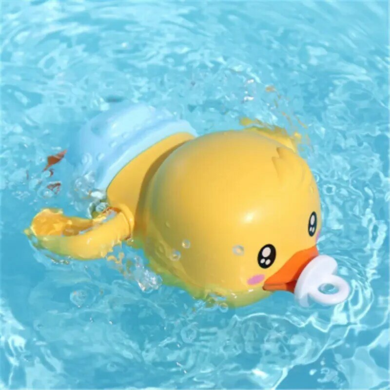 Zabawki do kąpieli dla niemowląt łańcuch wodny z mechanizmem zegarowym do kąpieli urocza żółta kaczka do pływania zabawka dla malucha basen plażowy klasyczna zabawka dla dzieci do zabawy w wodę