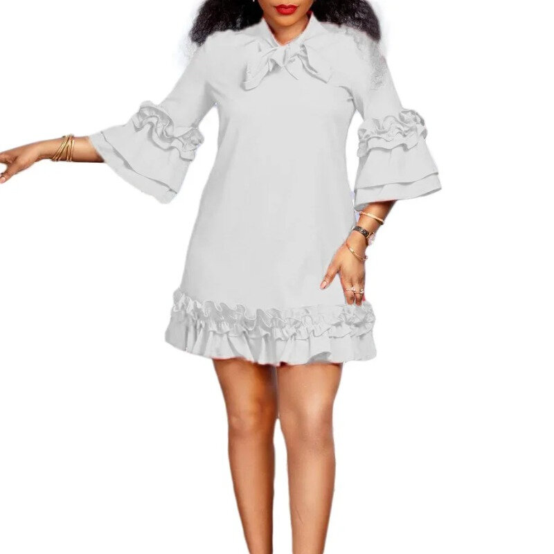 2024 Zomer Elegante Nieuwe Collectie 3/4 Mouw Hoge Taille Mode Mini Jurk Dashiki Afrikaanse Jurken Voor Vrouwen Afrika Kleding S-3XL