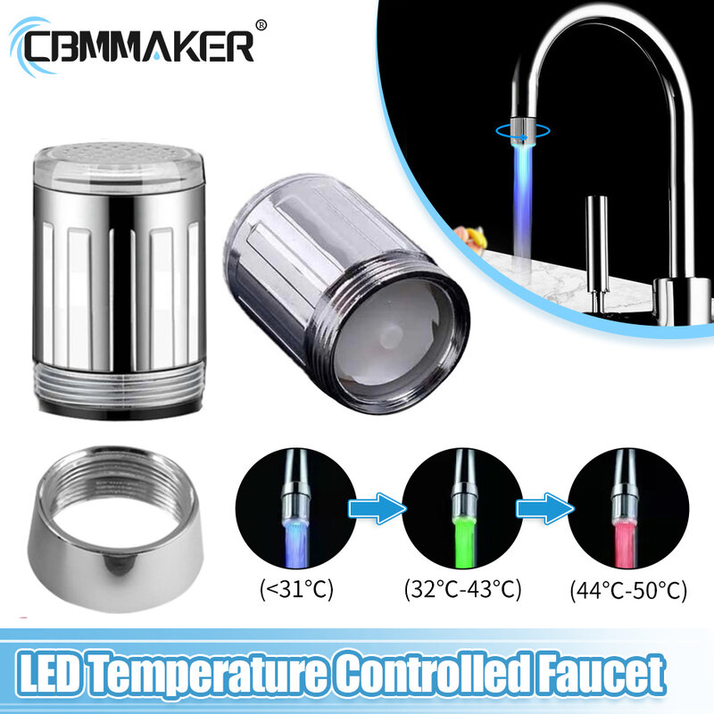 Led torneira de água fluxo luz cozinha banheiro chuveiro torneira do bocal cabeça 7 mudança cor sensor temperatura luz led