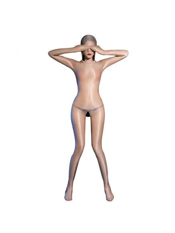 Oil Glossy Shiny Full Bodysuit Hooded Package Bandage Leoatrd Body Stockings Pantyhose Sheer See Thourgh Sexy Tight Candy Color