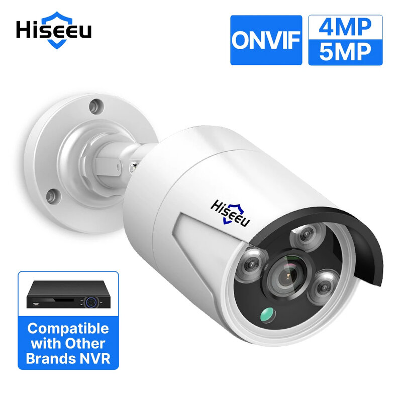 Hiseeu H.265 POE IP 4MP 5MP กล้องวงจรปิด IP การเฝ้าระวังการรักษาความปลอดภัยกล้องสำหรับบันทึกเสียง POE NVR ระบบกันน้ำกลางแจ้ง Night vision