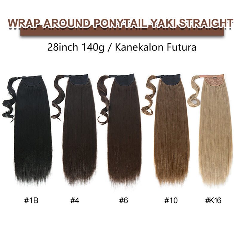 Julianna Kanekalon Futura Hair 28Inch Natural Hairpiece Smooth Pony Tail Synthetic Clip In Wrap Around Ponytail Hair Extensions