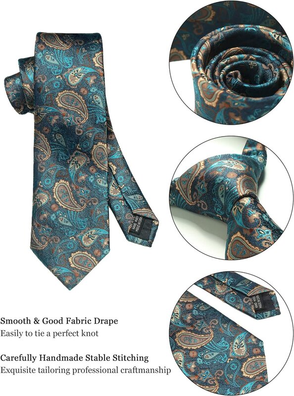 100% Silk Necktie Paisley Floral Mens Tie Top Quality Business Tie Pocket Square Tie Clip Cufflinks Set Classic For Men Gift Box