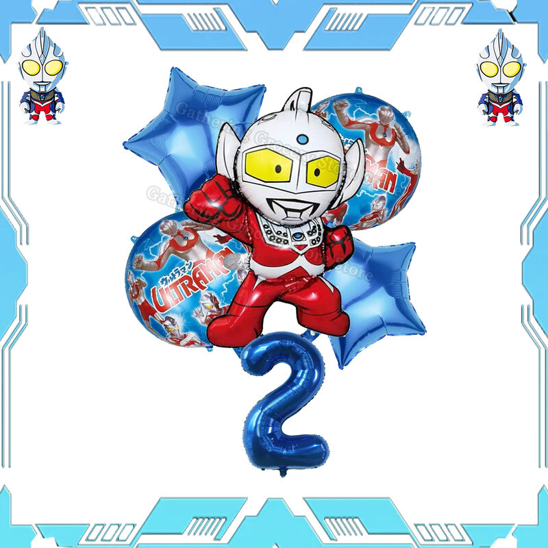 Ultraman-Globo de aluminio de 6 piezas para niños, suministros de fiesta de cumpleaños, decoración festiva, Estrella redonda de 18 pulgadas, 32 pulgadas, helio