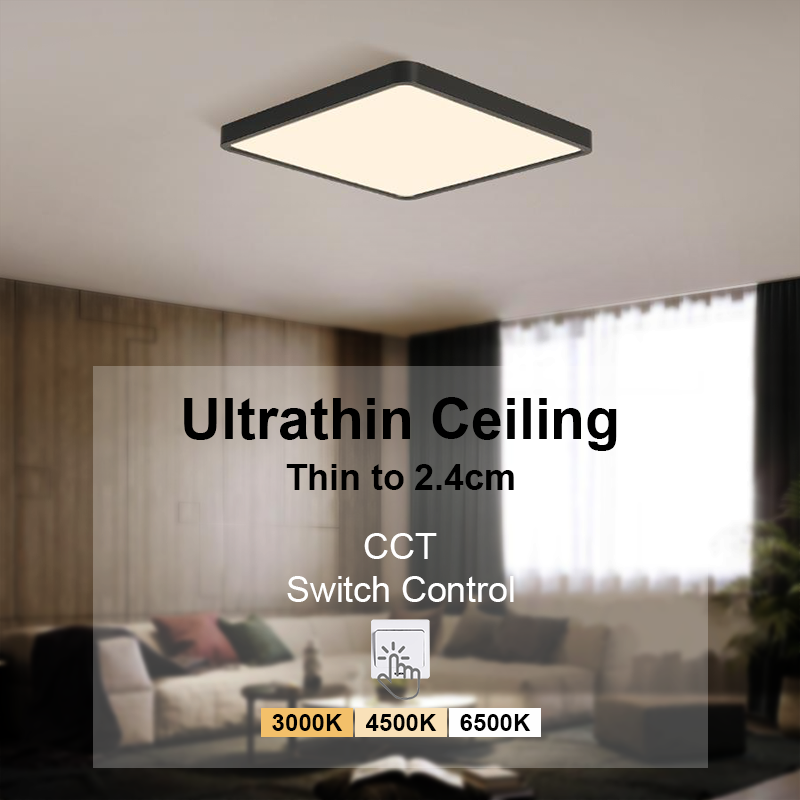 Luz de teto LED Flush Mount, Lâmpada de teto Square Ultrathin Painel, Modern Home Lights, Sala e Cozinha, 48W, 36W, 24W, 18W