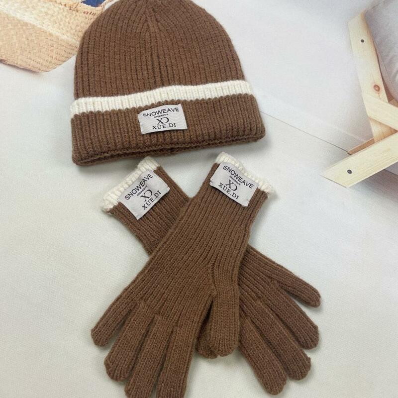 Hat Scarf Gloves Set Knit Beanie Hat Gloves Scarf Set 3-piece Winter Knit Set for Men Women Logo Print Hat Touch Screen Gloves