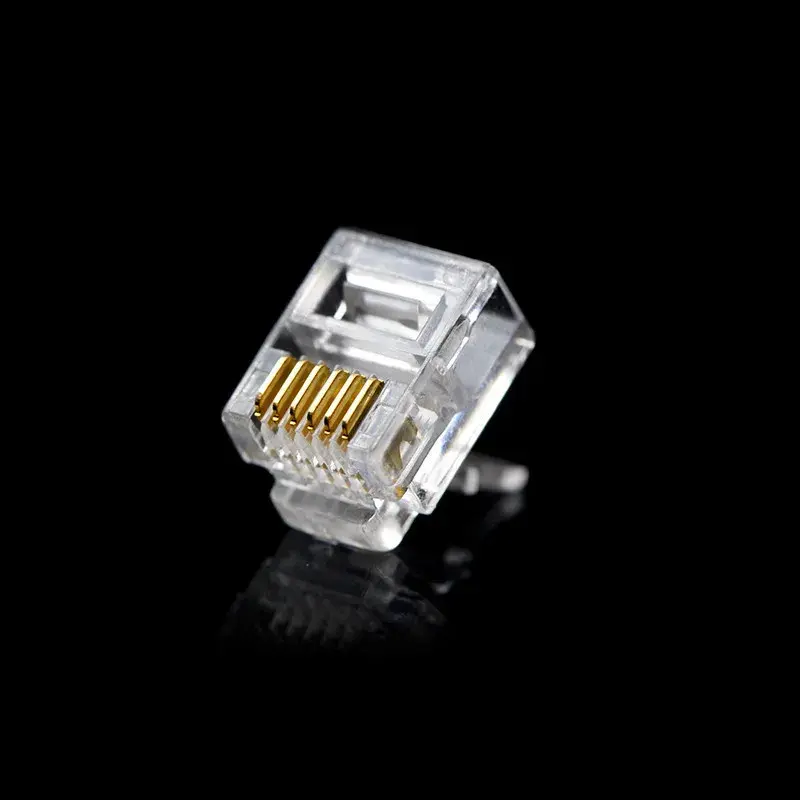 Plugue de cabo de telefone modular banhado a ouro Rede Crimp Conector RJ12 6P6C Plugues de cristal Conectores de telefone por atacado