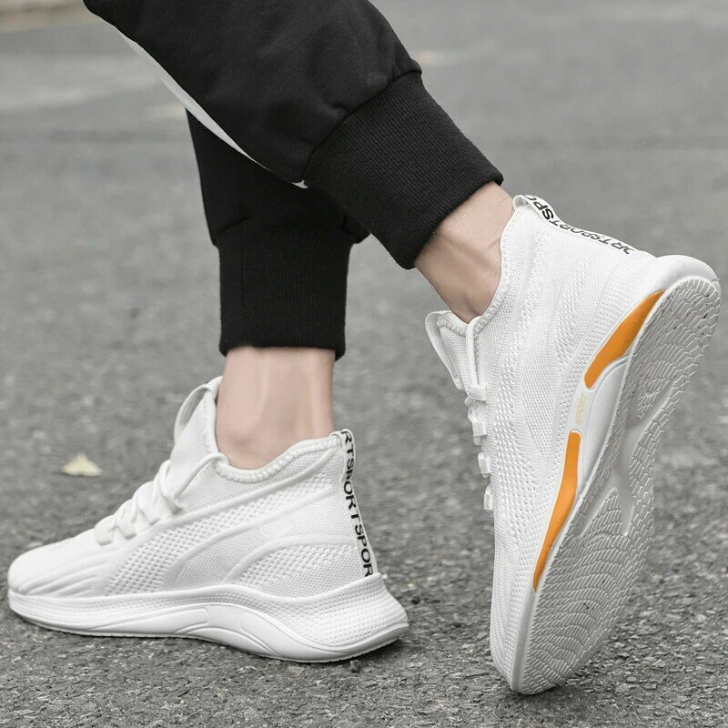 White Lace-up Sneakers Men Height Increase Insoles 6cm Adjustable Lifts Casual Shoes Fashion